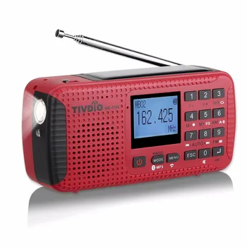 TIVDIO HR-11W FM/AM NOAA Weather Emergency Radio Håndsving Sol-Radio, Bluetooth, MP3-Afspiller, Bærbar Digital Optager F9208C