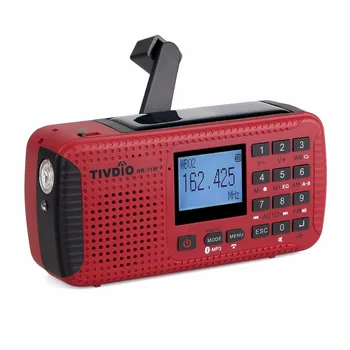 TIVDIO HR-11W FM/AM NOAA Weather Emergency Radio Håndsving Sol-Radio, Bluetooth, MP3-Afspiller, Bærbar Digital Optager F9208C