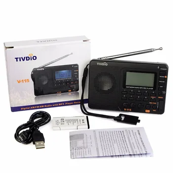 TIVDIO V-115 Radio AM FM SW Lomme Radio Kortbølge Modtager Transistor MP3-Afspiller, TF Card USB REC-Optager FM-Tuner Arbejde F9205A