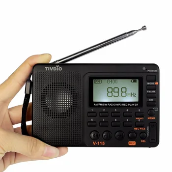 TIVDIO V-115 Radio AM FM SW Lomme Radio Kortbølge Modtager Transistor MP3-Afspiller, TF Card USB REC-Optager FM-Tuner Arbejde F9205A