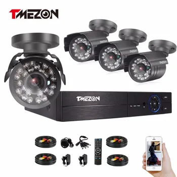 Tmezon HD-AHD 4CH 1080P DVR Kit 4stk 2,0 MP 1080P Bullet Kamera Overvågning CCTV-System, Udendørs fjernvisning Via Telefon