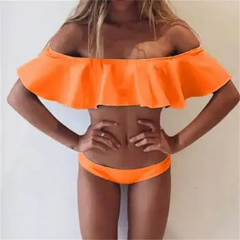 To-Dragter Unge piger Pjusket hvid Orange lav talje sexet badetøj bikini Blonde kvinders svømme badedragt D021