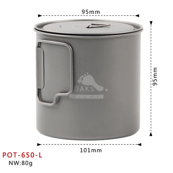 TOAKS POT-650-L Titanium Kop 650ML Udendørs Camping Let Pot Picnic Køkkengrej Sæt Potten Ultralette Titanium Pot