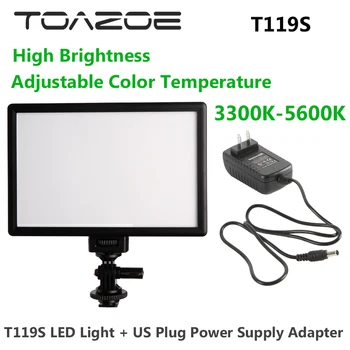 TOAZOE T119S Ultra-tynd Fotografering Fyld Lys 3300K-5600K LED Video Light + OS/EU Plug Power Adapter til DSLR Kamera