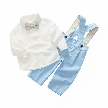 Toddler tøj sæt til drenge formelle tøj baby lang-ærmet skjorte med butterfly + blå/grønne bukser børn party tøj