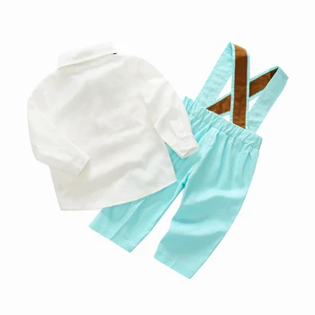 Toddler tøj sæt til drenge formelle tøj baby lang-ærmet skjorte med butterfly + blå/grønne bukser børn party tøj