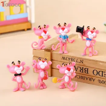 TOFOCO 6stk/sæt Mini Pink Panther Action Figur Legetøj Søde Tegneserie 4,5 Cm PVC Dyr Model Samling Legetøj Til Børn Gave