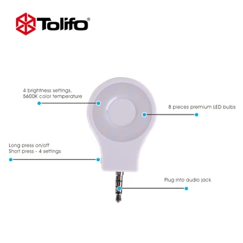 Tolifo HF0801 Hvid Farve Selfie Ring Lys Genopladelige Lomme Spotlight til iPhone, iPad, Samsung, Sony og Andre Mobile Phone