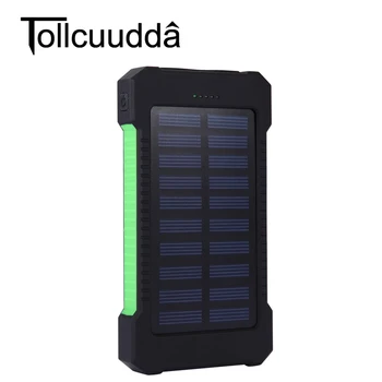 Tollcuudda Vandtæt 10000Mah Solar Power Bank Solar Oplader Dobbelt USB Power Bank med LED-Lys til iPhone 6 Plus Mobiltelefon