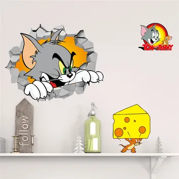 Tom Jerry 3d Brudt Wall Stickers til børneværelset Kat Mus Dyr Kunst Vægmaleri Hjem Decals Film, Plakater Børn Gave vægoverføringsbilleder