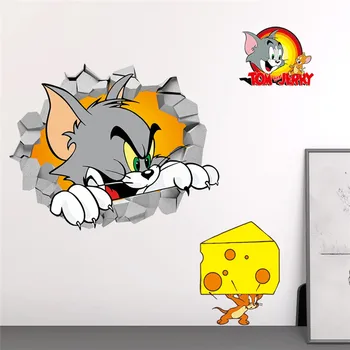 Tom Jerry 3d Brudt Wall Stickers til børneværelset Kat Mus Dyr Kunst Vægmaleri Hjem Decals Film, Plakater Børn Gave vægoverføringsbilleder