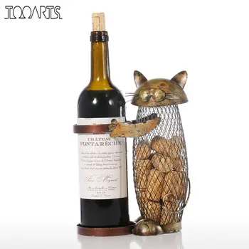 Tooarts Cat Red Wine Rack Cork Container Flaskeholder Køkken Bar Display Metal Vin Håndværk Gave Håndværk Dyr Vin Stå