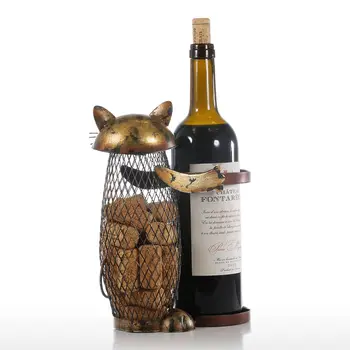 Tooarts Cat Red Wine Rack Cork Container Flaskeholder Køkken Bar Display Metal Vin Håndværk Gave Håndværk Dyr Vin Stå