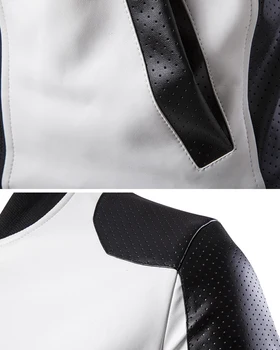 Top kvalitet mode mænd hvid læder jakker og frakker pu match farve frakke M-5XL AYG94