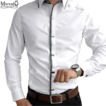 Top Kvalitet Mwxsd mærke herre casual lange Ærmer Bomuld Shirts til Mænd Rock Skjorte Slim Fit solid Mandlige dress shirt