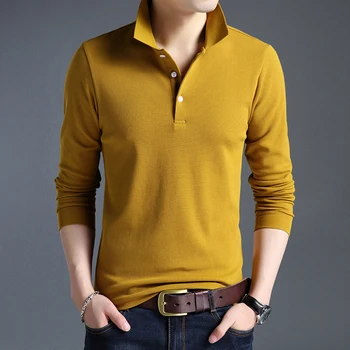 Top Kvalitet Ny Mode Mænd Polo Shirt ensfarvet Slim Fit Polo Mænd med Lange Ærmer Mercerized Bomuld Casual Polo Shirt Herre M-4XL