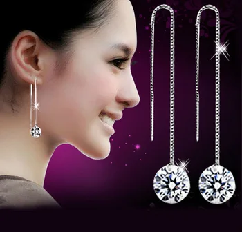 Top Kvalitet! nye 925 sterling-sølv-smykker cz Crystal lang kvast Øreringe til Kvinder gave Stud Øreringe mode jewelr