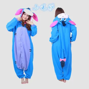 Top kvalitet Polar Fleece 3D Eeyore æsel Onesies Cosplay Kostume Kvinder Mænd Børn Pyjamas Pyjamas Træningsdragt Nattøj i Ét stykke