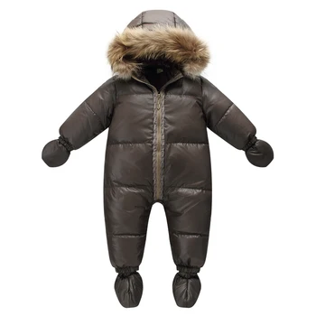 Top kvalitet vinteren mærke jakke mode brun 9M -36M spædbarn pels 90% andedun sne bære baby dreng flyverdragt med naturen pels hætte