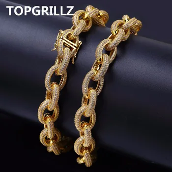 TOPGRILLZ Hip Hop Mænd Armbånd Kobber, Guld/Sølv Farve Forgyldt Micro Brolagt med CZ Sten Snoet og Oval Link Kæde Armbånd