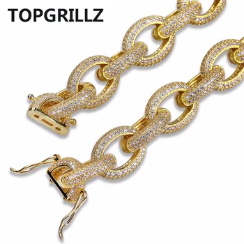 TOPGRILLZ Hip Hop Mænd Armbånd Kobber, Guld/Sølv Farve Forgyldt Micro Brolagt med CZ Sten Snoet og Oval Link Kæde Armbånd