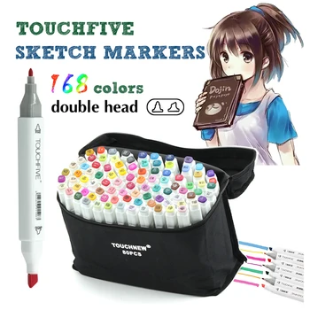 TouchFive 168 Farver Tegning Markører Pen Alkohol Dual Ledes Tips til Manga Tegning Markør Design