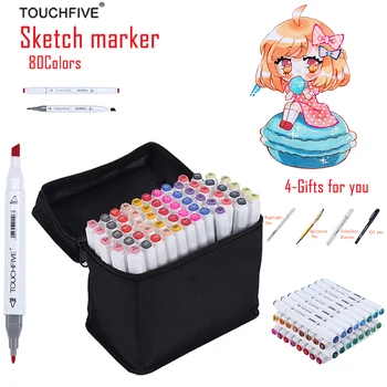 TOUCHFIVE Markør 80 Farver Tegning Markør Pen Animation Skitse Markører, der er Fastsat For Manga Kunstner cohol Baseret Markør Børste forsyninger