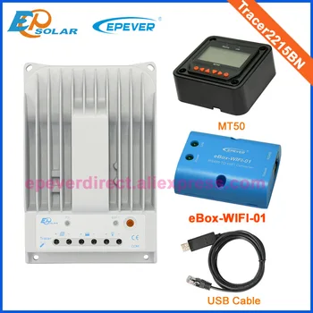 Tracer 2215BN 20A MPPT EPSolar/EPEVER controller sammen med et USB-kabel og MT50 fjernbetjeningen meter for solar panel system regulator wifi BOX