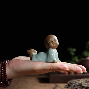 Traditionel Kinesisk Lilla Glaseret Ler Buddhismen Kunst&Collectible Hjem Dekoration Barn Interesse Søde Lille Munk Bøn Te Pet
