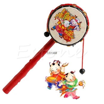Traditionel Kinesisk Spin Legetøj Rangle Tromme Børn Tegnefilm Hånd Bell Plast Til Baby A19023