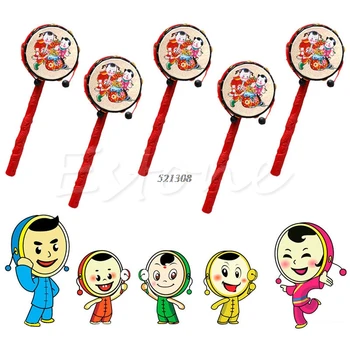 Traditionel Kinesisk Spin Legetøj Rangle Tromme Børn Tegnefilm Hånd Bell Plast Til Baby A19023