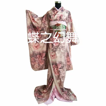 Traditionelle Japanske Kvinder Steg Blomster Furisode Kimono Cosplay Kostume