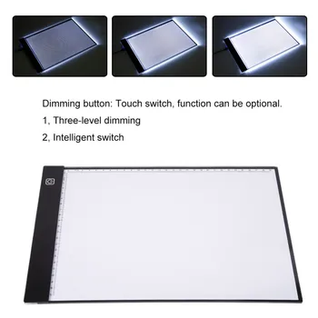 Tre-niveau Dæmpning A4 LED Skriftligt Maleri lyskasse Opsporing yrelsen Kopi Puder Tegning Tablet Artcraft A4 Kopi Tabel LED Bord