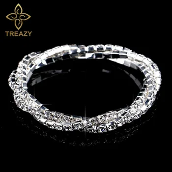 TREAZY 3Colors Luksus Krystal Armbånd Til Kvinder Rhinestone Snoede armbånd & Armbånd Femme Brudepige Smykker Tilbehør