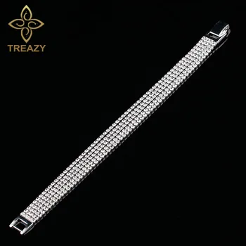TREAZY 5 Rækker Rhinestone Krystal Armbånd til Kvinder Sølv Farve med brudekjoler, Brudepige armbånd & Armbånd bryllupsfest Smykker