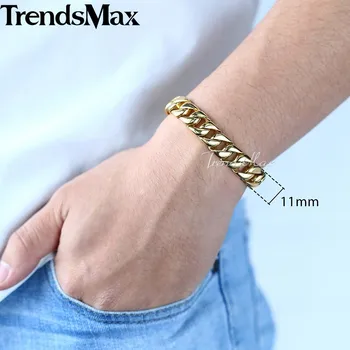 Trendsmax 11mm Mænds Armbånd, Guld/Sølv Farve 316L Rustfrit Stål Cubanske Kæde Armbånd til Mænd Gave Smykker HB139