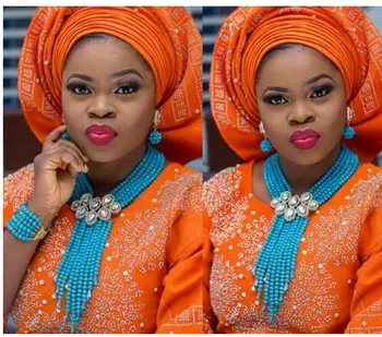 Trendy Afrikanske Himmel Blå Perler Smykke Sæt Nigerianske Bryllup Kostume Krystal Halskæde Armbånd Smykker Sæt Gratis Fragt ANJ034