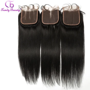 Trendy Skønhed Brasilianske straight hair 3 bundter med 1 stk lace lukning tre del-menneskelige hår vævninger gratis fragt 4stk per masse