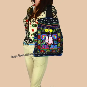 Tribal Vintage Hmong Thai, Indisk Etnisk Broderi Boheme rygsæk Boho hippie etniske taske, rygsæk, taske størrelse L SYS-170B