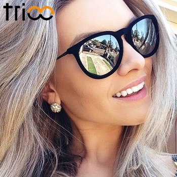 TRIOO Kvinder Solbriller, Polariserede Spejl Brand Designer Spejl Oculos UV400 Mode solbriller Til Kvinder Sort Enkle Nuancer