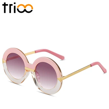 TRIOO Store Runde Solbriller Kvinder Pink Gradient Cirkel Sol Briller Kvindelige High Fashion Halv Gennemsigtig Gradient Oculos Overdimensioneret