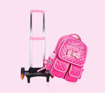 Trolley Skole Taske til Piger, med 3 Hjul Rygsæk Børn Travel Bag Rullende Bagage Skoletaske Børn Mochilas Bagpack håndtaske