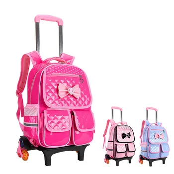 Trolley Skole Taske til Piger, med 3 Hjul Rygsæk Børn Travel Bag Rullende Bagage Skoletaske Børn Mochilas Bagpack håndtaske
