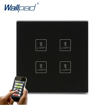 Trådløs Android/IOS WIFI 4 Bande Knap Wallpad Sort Krystal Glas Skifte LED WIFI 4 Bande Fjernstyret Tryk lyskontakt