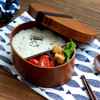 Træ Frokost Boks Japanske Bento Bokse Børn Oval Form Sushi-Frugt Dessert Kasse Mad Beholder, Skål Bærbare Skole Picnic Service