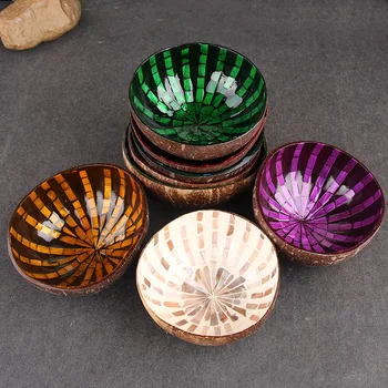 Træ Opbevaring Skål Vietnamesiske Naturlige Kokos Shell Skål Dekoreret Shell, Hånd-malet Farve Slik Skål Opbevaring Dekoration C $
