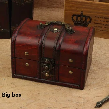 Trækasse til opbevaring boks arrangør cajas organizadoras Retro antikke aflåselige ooden smykker boite de rangement makeup caixa 2stk