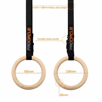 Trænings-og Træ Gymnastik Ringe 28mm Træ-Gym Ringe med mere Fleksible Spænder & Holdbar Justerbare Stropper
