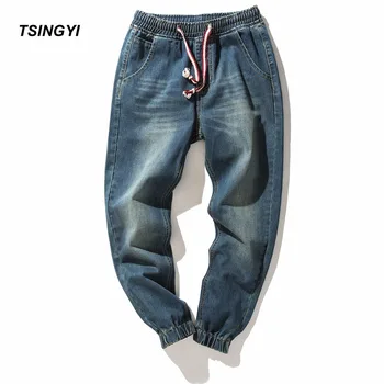 Tsingyi Denim Stretch Elastisk Talje Jeans Mænd Blå Last Snor Harem Jeans Homme, Bomuld Plus Size Fuld Længde Bukser