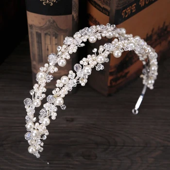 TUANMING White Pearl Krystal Brude Hairbands Tiaras Bryllup Crown Hovedbøjle For Bruden Hår Smykker Bryllup Hår Tilbehør Bære